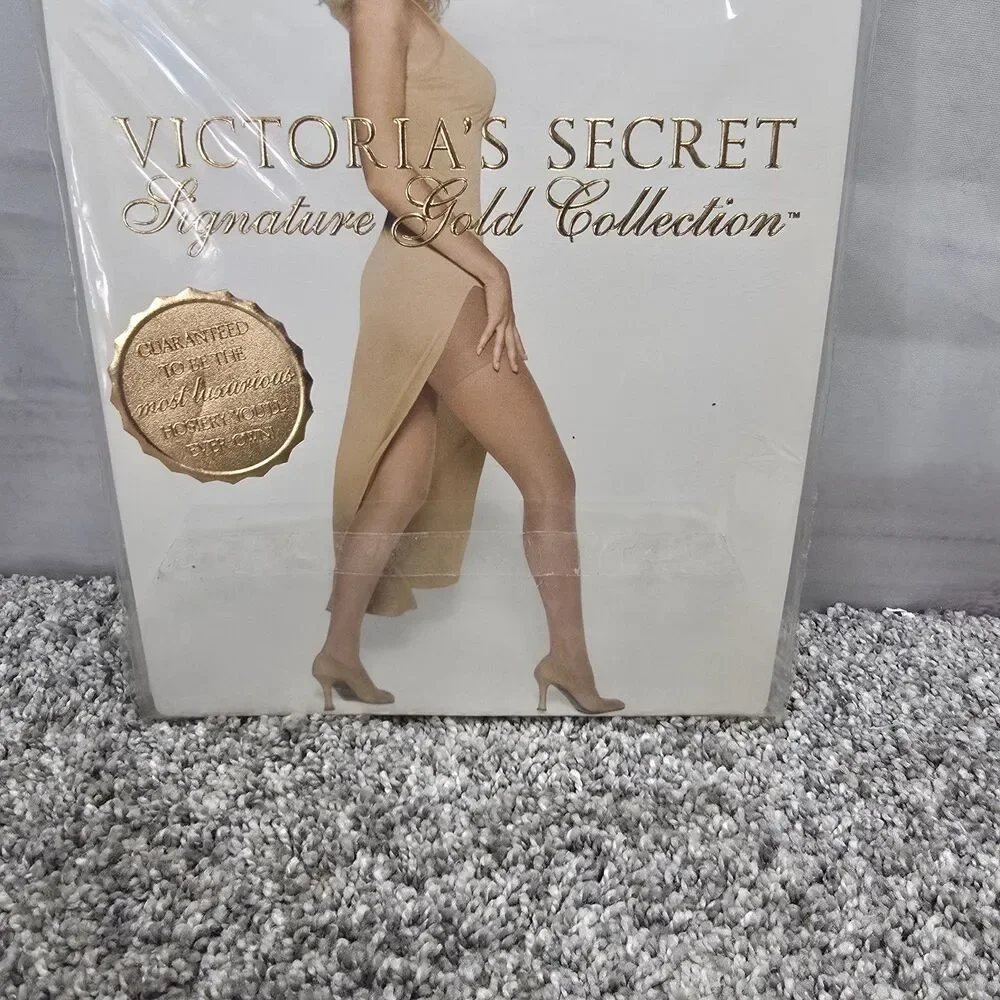 RARE Victoria's Secret Signature Gold SHEER SEDUCTION CONTROL TOP HOSIERY Small